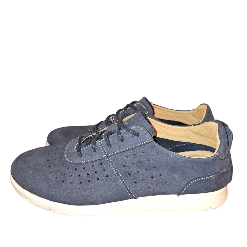 Women Blue Suede Leather Perforated‎ Casual Shoes Size 7 Comfort